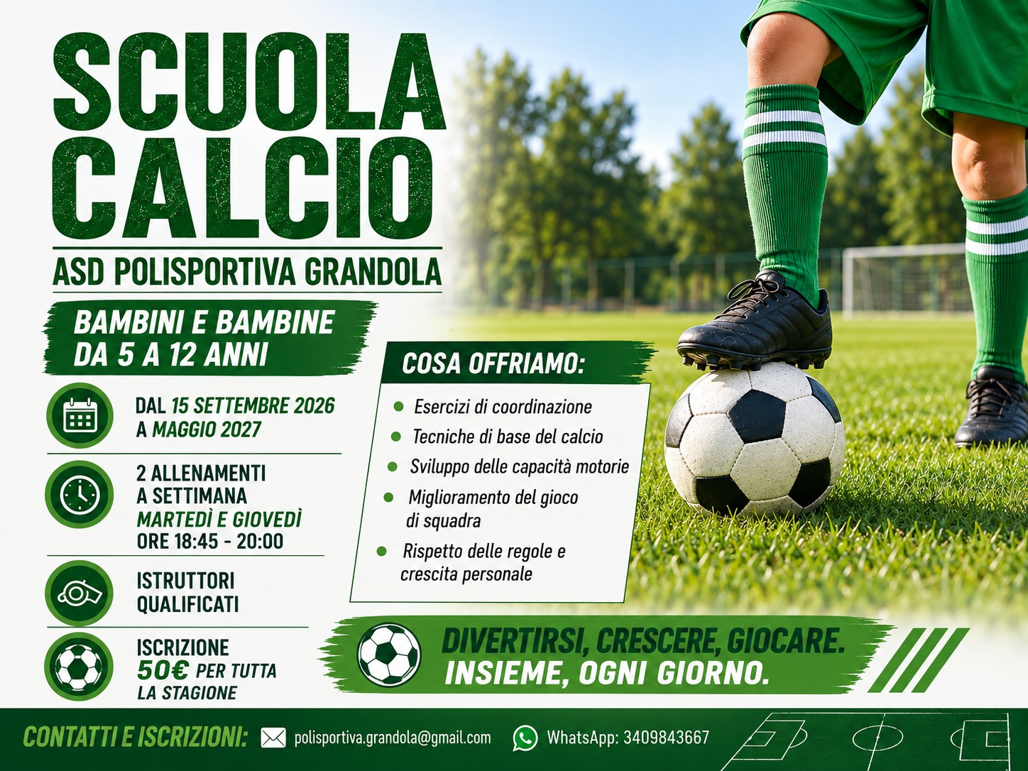 Scuola Calcio per bambini e bambine, ragazzi e ragazze, dai 5 ai 12 anni